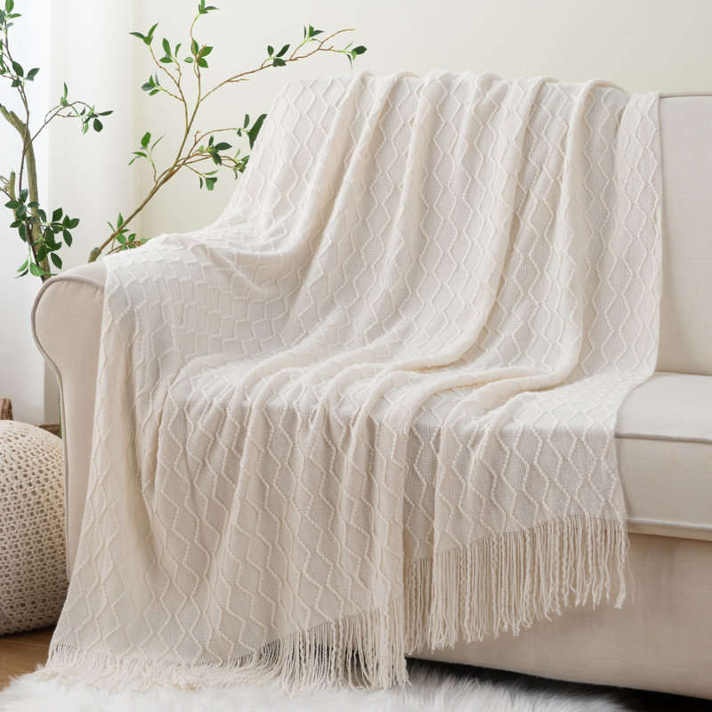  Jeté de canapé texturé et doux, 50 pi x 60 po Boho , Blanc