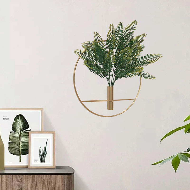 1Pcs plantes murales décoratives rondes avec cerceaux suspendus ronds en métal pour la décoration, 11,81 po x 11,81 po, Gold