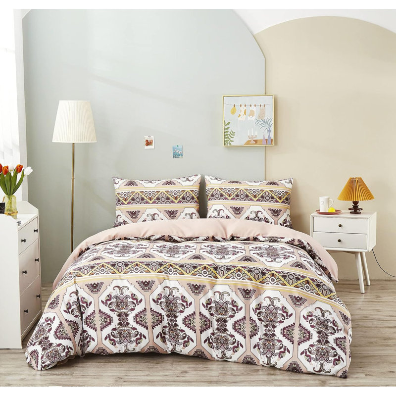 Ensemble de housse de couette réversible Vintage Baroque Blush, Housse de couette double + 2 taies d'oreiller stan