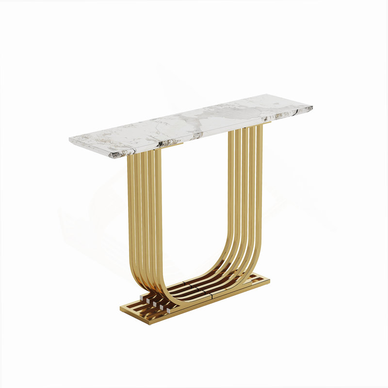Console moderne en imitation marbre de 43,3 pouces de style étroit pour le salon et la chambre à coucher, peu encombrante et élégante