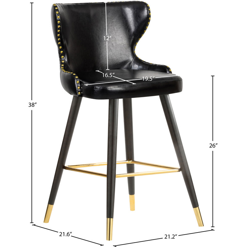 Berneice Counter Stool, Black Vegan Leather