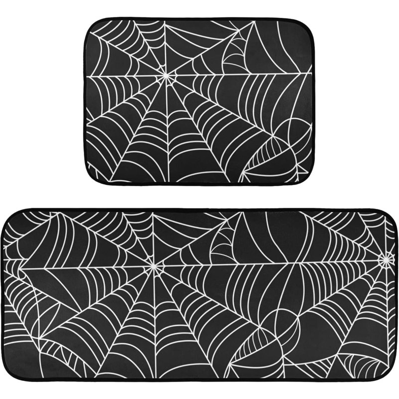 Ensemble de tapis de cuisine Halloween en toile d'araignée de 2 tapis de cuisine antidérapants Halloween Tapis d'araignée en polyester pour tapis de sol lavable