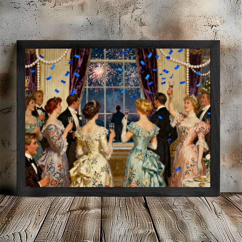 Black Frame Vintage Victorian Fireworks Fest Wall Art Classic Decor Frame Print, 9" H x 11" W