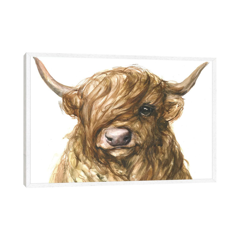 Highland Cow - Painting on Canvas, White Framed, 101.6cm H x 152.4cm W x 3.81cm D