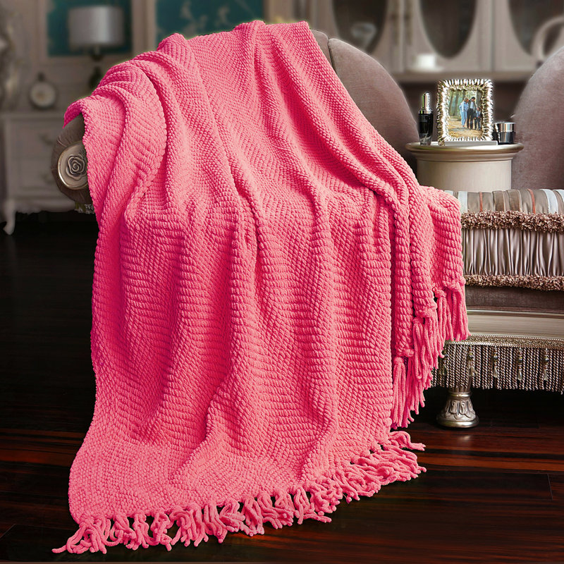 Jeté en tricot de tweed, 50 po x 60 po, Camélia rose