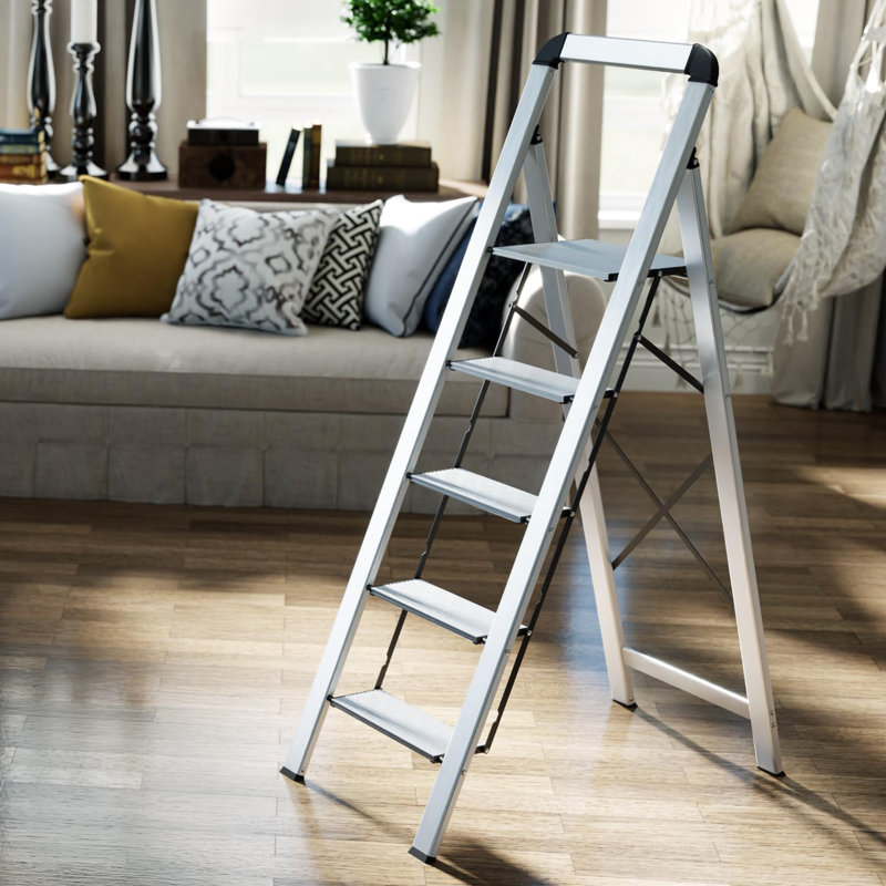 5- Step Aluminium Lightweight Folding Step Ladder, Black