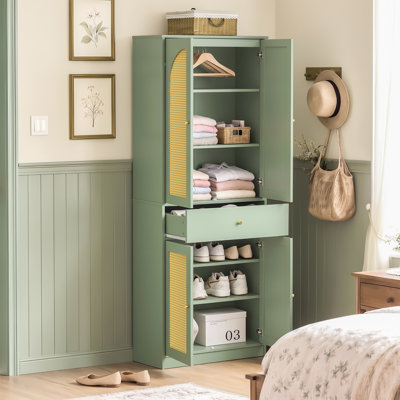 Wardrobe with Rattan Doors & Adjustable Shelves