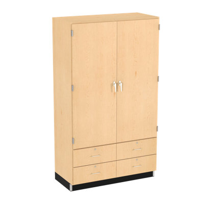Grande armoire de rangement pour salle de classe diversifiée, l 48 po x P 22 po x H 84 po, fabrication en bois franc clair, portes et tiroirs verrouillables, 5 tablettes, finition résistante aux produits chimiques, fabriquée aux États-Unis