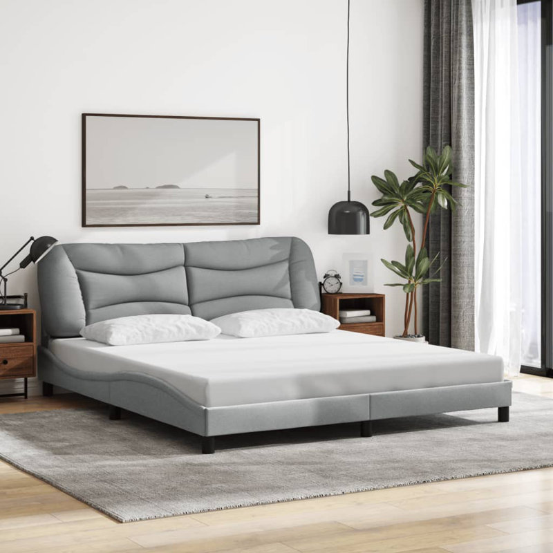 Bed Frame Without Mattress "Hvar" Fabric, California King, Light Gray
