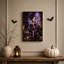 Art gothique sur toile, bibliothèque gothique avec corbeau et lune éclairée-1860119735