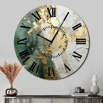 Horloge murale fusion or et vert peinture abstraite