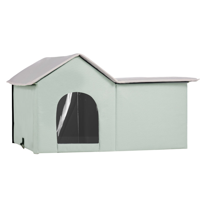 Abri pour chat chauffant pliable pour chat avec grand coussin chauffant vert