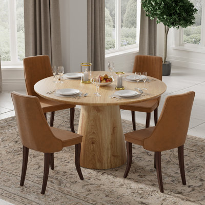Rpund Modern Farmhouse Dining Set with Linen Dining Chair Set for Dining Room