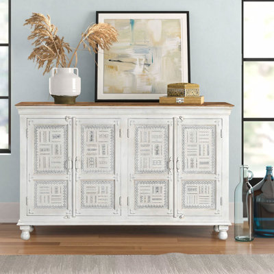 Large 71" Mango Wood White Sideboard with Hammered Metal