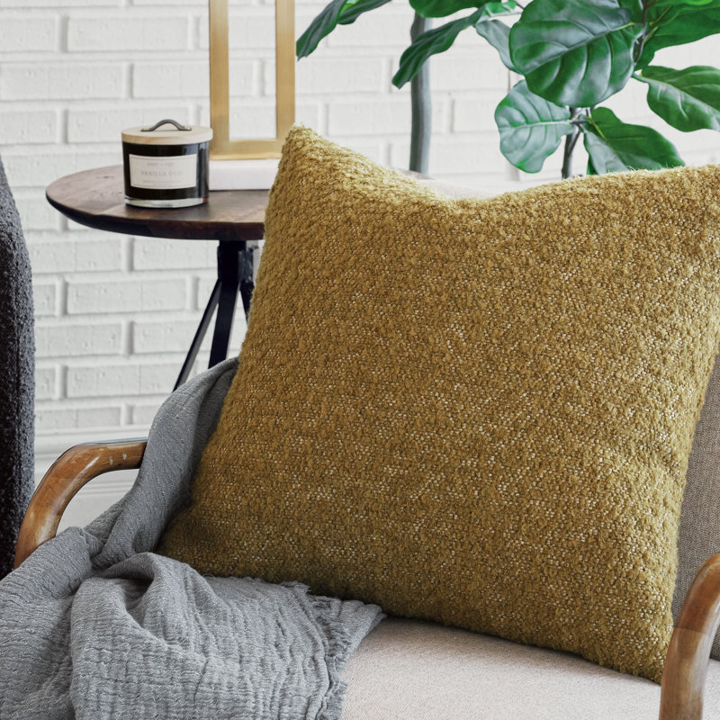 Marl Feather Reversible Throw Pillow, Mustard, Square 22"