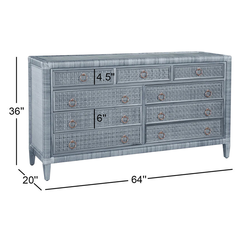 Naples 9 Drawer 64'' W Dresser, Sea Glass, No, Satin Nickel