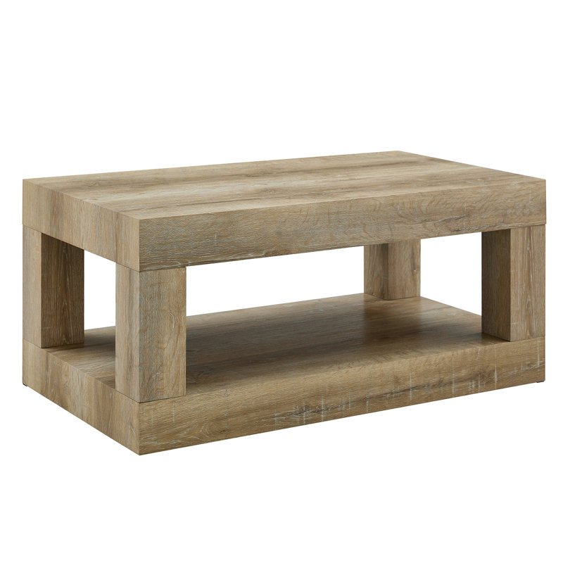 39.4" 2-Tier Mid Century Coffee Table with Storage – Rustic Farmhouse Rectangular Center Table with Thick Tabletop for Living Room, Office, or Apartment in Grey