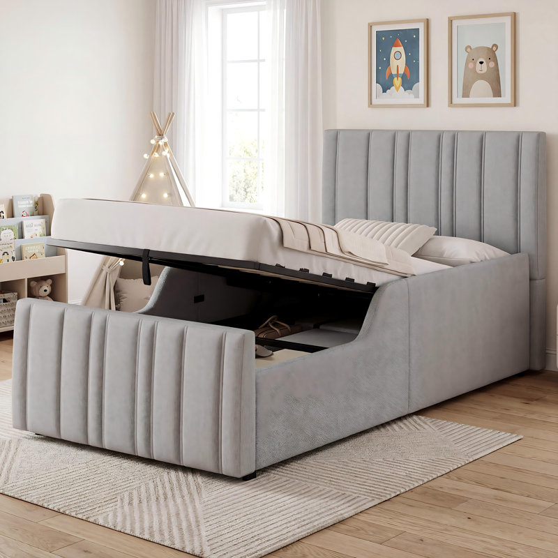 Upholstered Ottoman Storage Bed, Grey
