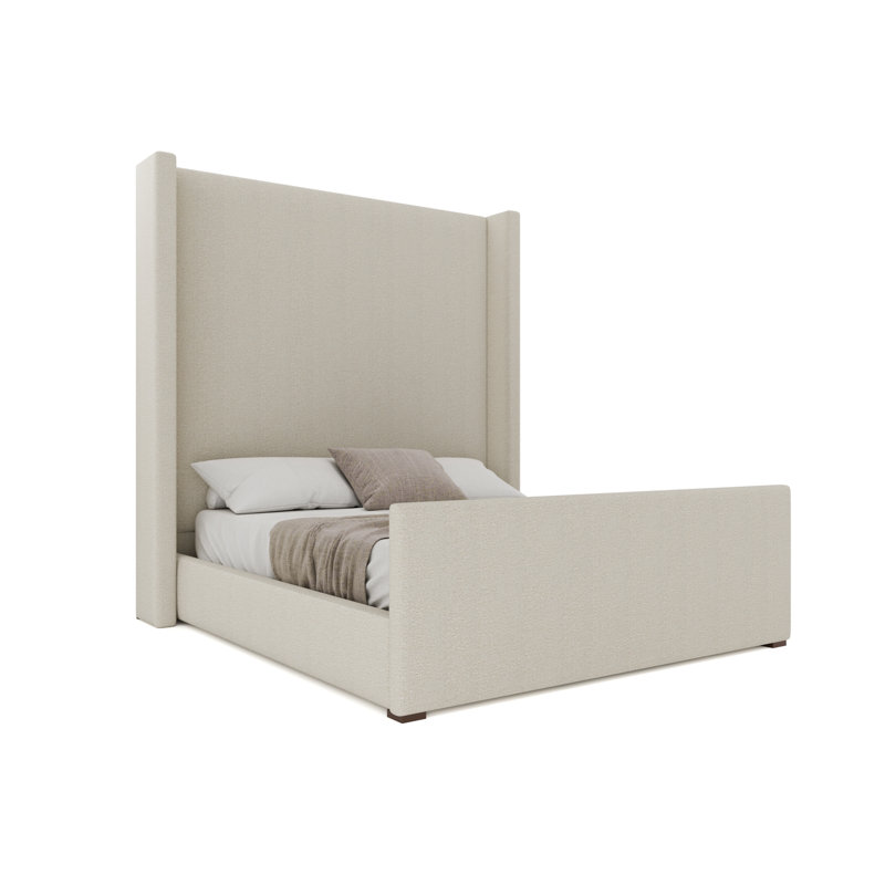 Lit haut Aylet Luxe, Bouclé blanc cassé, Très grand lit