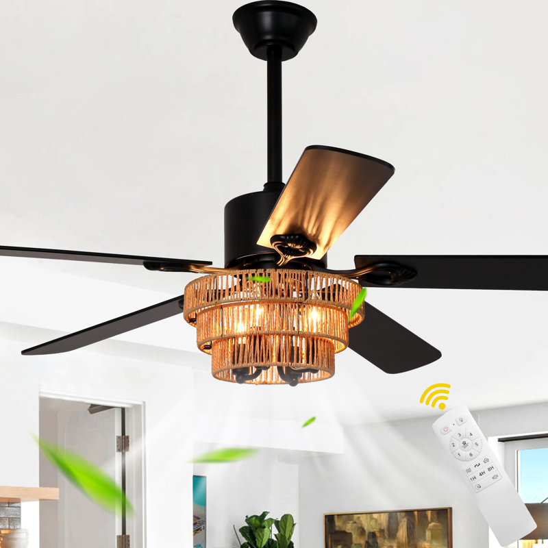 Ventilateur de plafond 52 pouces avec lumière et télécommande Fandelier Ventilateur de plafond Boho en rotin et lumière 6 vitesses