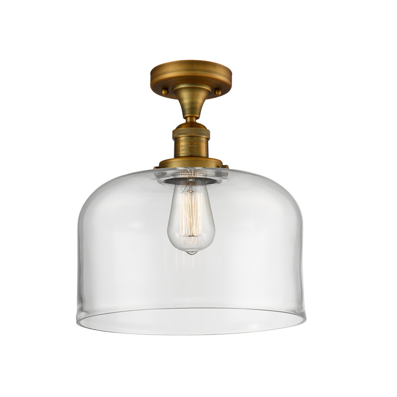 Plafonnier semi-encastré 1 lumière Bell, Clair, Ampoule DEL 6 watts rétro, Laiton brossé