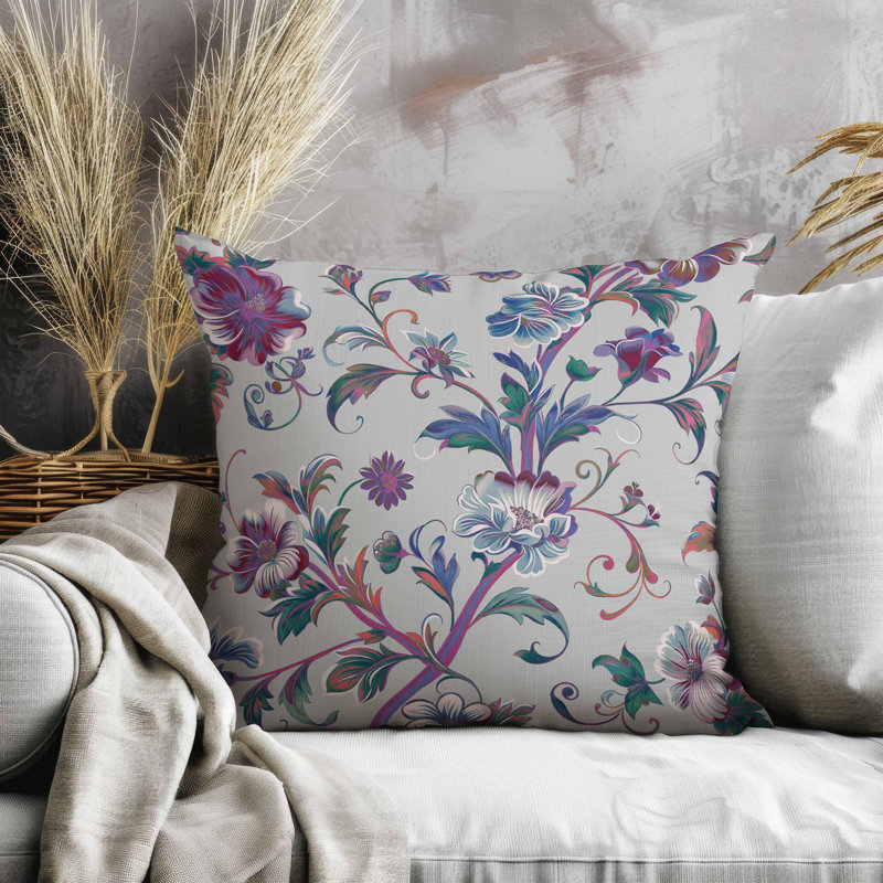 Coussin en faux suède Nature's Palette, Carré 18 po, Blanc / vert / beige / mauve
