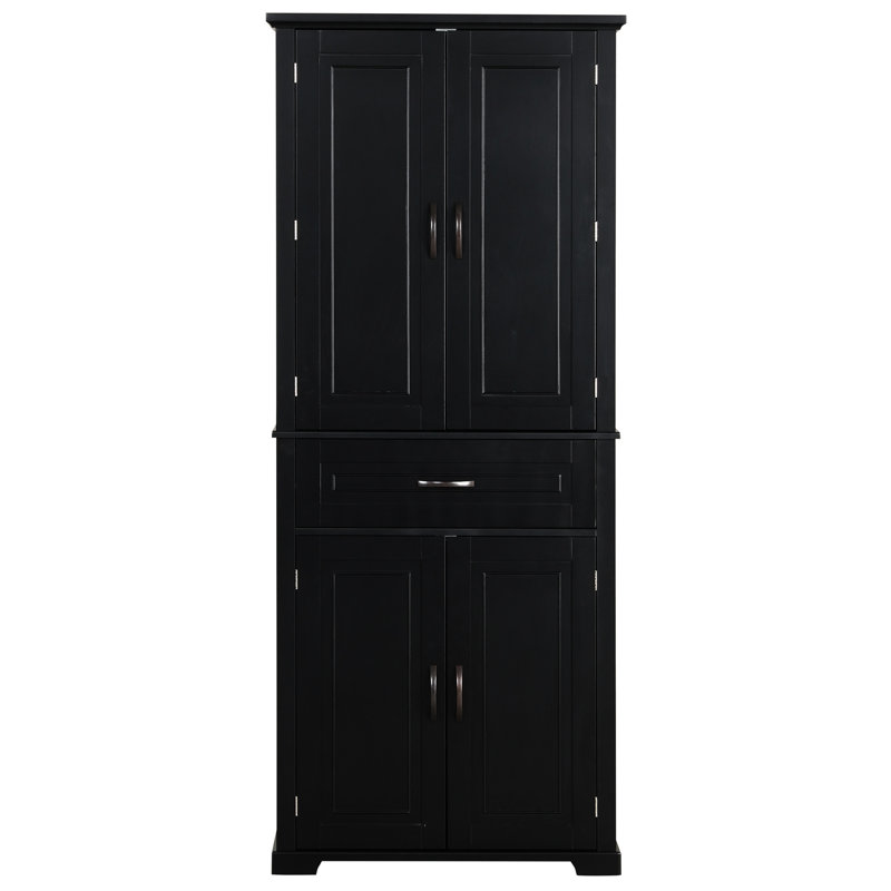 Armoire de rangement haute pour salle de bain - Armoire pratique avec tablettes réglables et finition noire, Noir