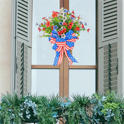 Panier suspendu patriotique artificiel - décorations de porte d'entrée du 4 juillet, décorations de cour pour la fête de l'Indépendance, décoration intérieure patriotique