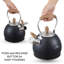 Creative Home 2,6 pte Théière en acier inoxydable avec poignée en bois pliable et fond en aluminium pour une eau bouillante, noir opaque