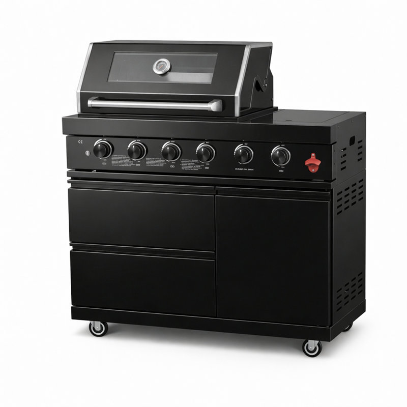 Barbecue au gaz naturel 46 pouces avec 4 brûleurs, acier inoxydable noir