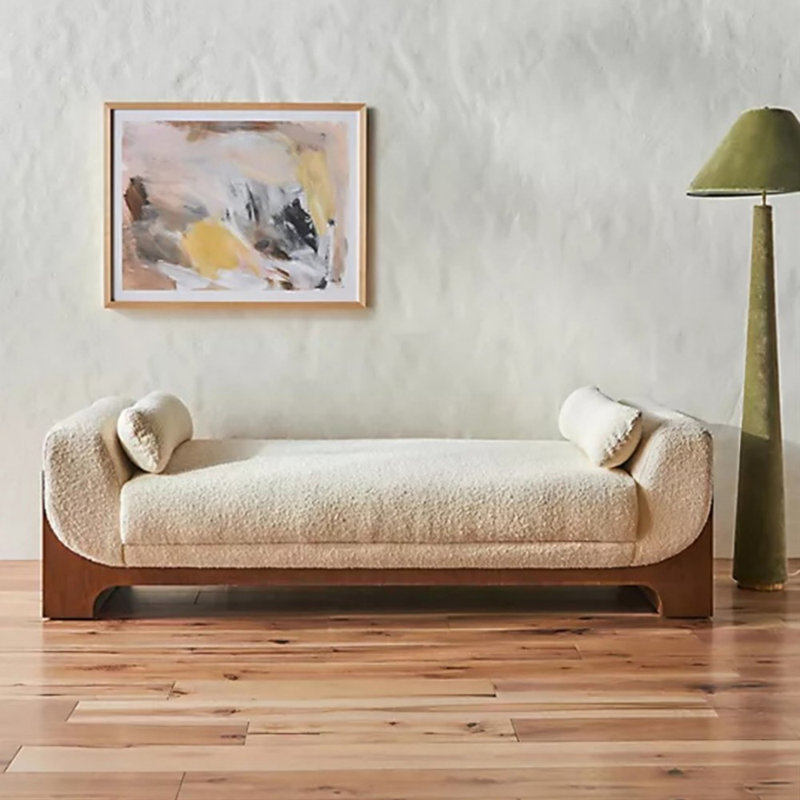White Upholstered Bench, 16.54" H x 70.87" W x 19.69" D