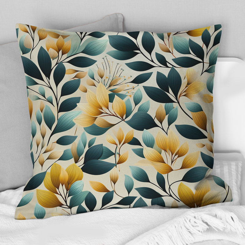 Coussin décoratif en polyester jaune et bleu sarcelle Natural Botanical Harmony, H 18 po x l 18 po