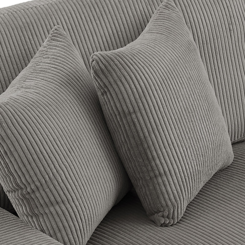 Striped Corduroy Throw Pillow For Couch, Light Gray
