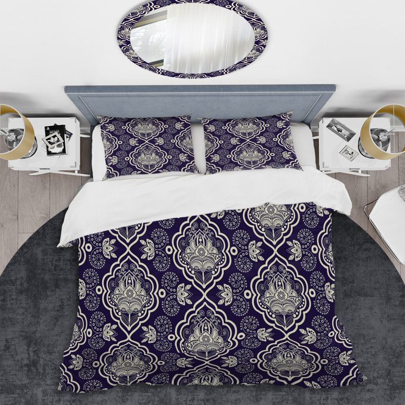 Mauve damassé - ensemble de housse de couette abstrait - microfibre de polyester