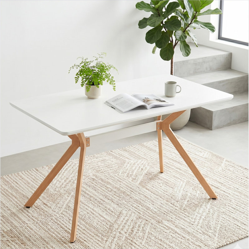 Table de salle à manger en MDF blanc pour cuisine ou bureau, style minimaliste moderne, 4 places