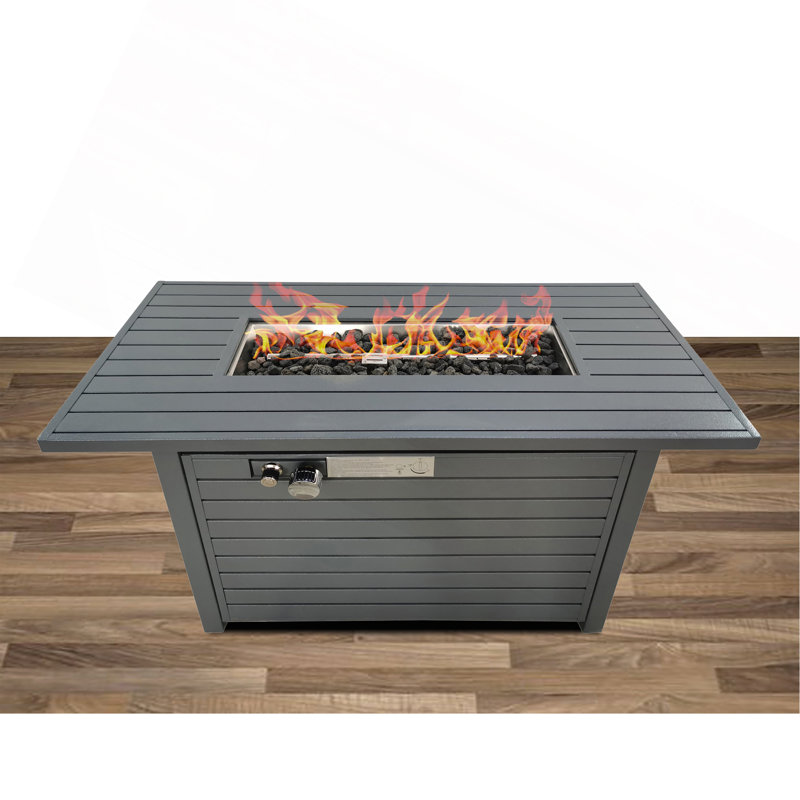 Table de foyer d'extérieur en acier au propane / gaz naturel avec couvercle, Gris