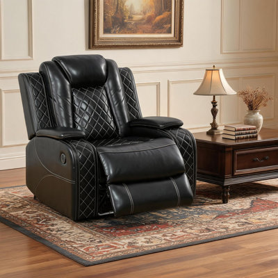 Black Breathable Faux Leather Recliner Chair With Bottom Ambient Lighting, Usb Charging & Storage