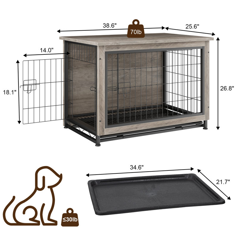 Table de caisse pour chien Emberli, H 26,8 po x l 38,6 po x P 25,6 po, Gris
