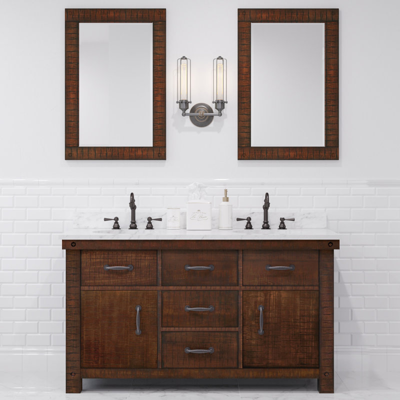Meuble-lavabo de 60 po avec miroir Aberdeen, Blanc de Carrare, Terre de Sienne rustique