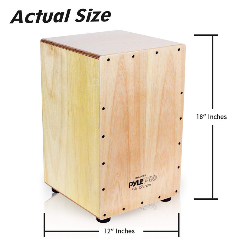 Pyle Jam Wooden Cajon, Handcraft Compact And Lightweight Percussion Box With Internal Guitar Strings, Rubber Capped Feet, Suitable For All Ages, 12.0’’ X 12.0’’ X 18.0’’ (PCJD18)