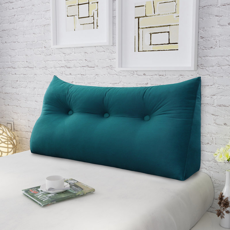 Sit-up Back Comfort Velvet Headboard Wedge Reading Pillow Triangular Backrest Back Support Compression, Twin, Cyan Green