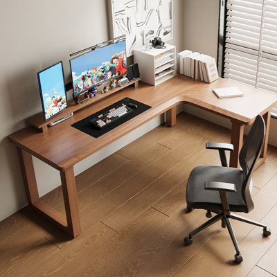 Light Brown L-Shaped Solid Wood writing desk
