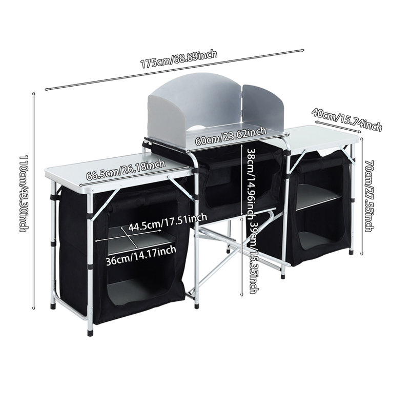Rectangular Outdoor Camping Table, White/Black