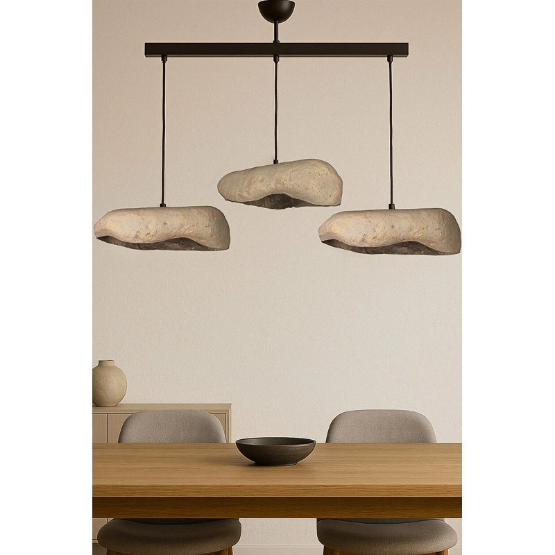 Lustre à hauteur réglable, structure en métal noir et gris avec capuchon en béton de carbone, plaque de base de 12,6 po x 5,1 po, hauteur totale: 7,9 - 24,4 po | 3 x douilles E27 (ampoules non incluses) | Éclairage industriel moderne pour la maison et le bureau