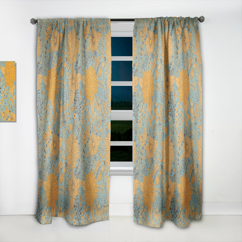 Flower Pattern Botanic Texture - Bohemian Velvet Curtain - Room darkening - 1 panel, 52"W x 95"L