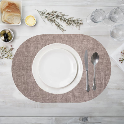 Leather Placemats Oval Cloth Grain Leather Placemats Oil Proof Western Food Heat Insulation Mat Home Mats