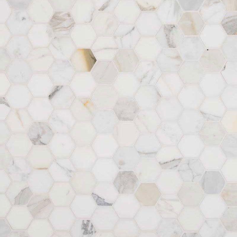 3" x 3" Marble Honeycomb Mosaic Wall & Floor Tile, Honed Calacatta Gold