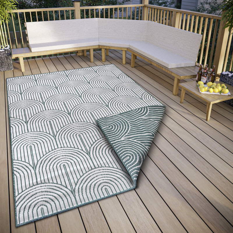 Pangli Machine Woven Green/White Indoor/Outdoor Rug, Rectangle 80cm x 150cm