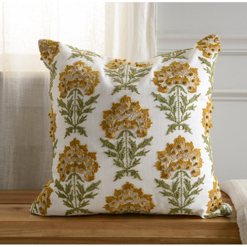 100% Cotton Throw Pillow, Gold/Green, Polyester