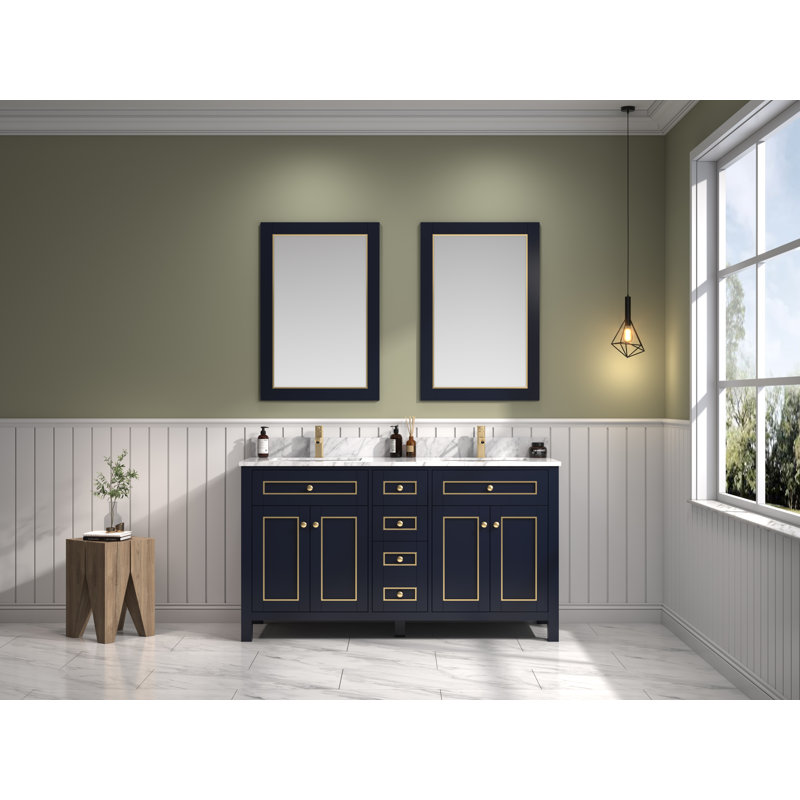 60'' Double Bathroom Vanity with Marble Top, Blue
